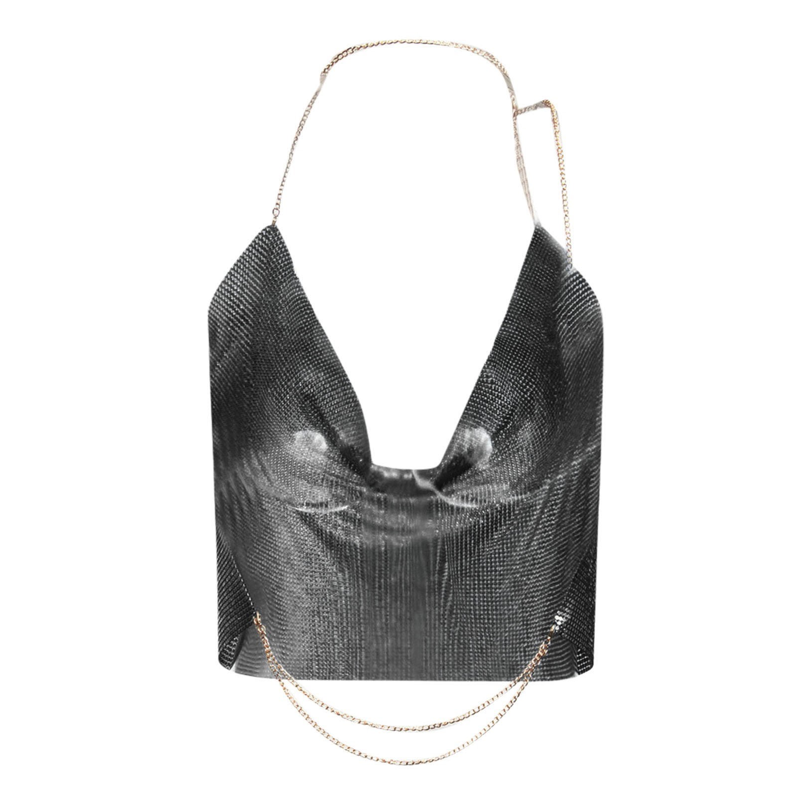thumbnail image 4 of Top corto sin tirantes con lentejuelas para mujer - Diseño con tirantes metálicos - Top sexy para fiestas/discotecas - Material de poliéster, 4 of 4